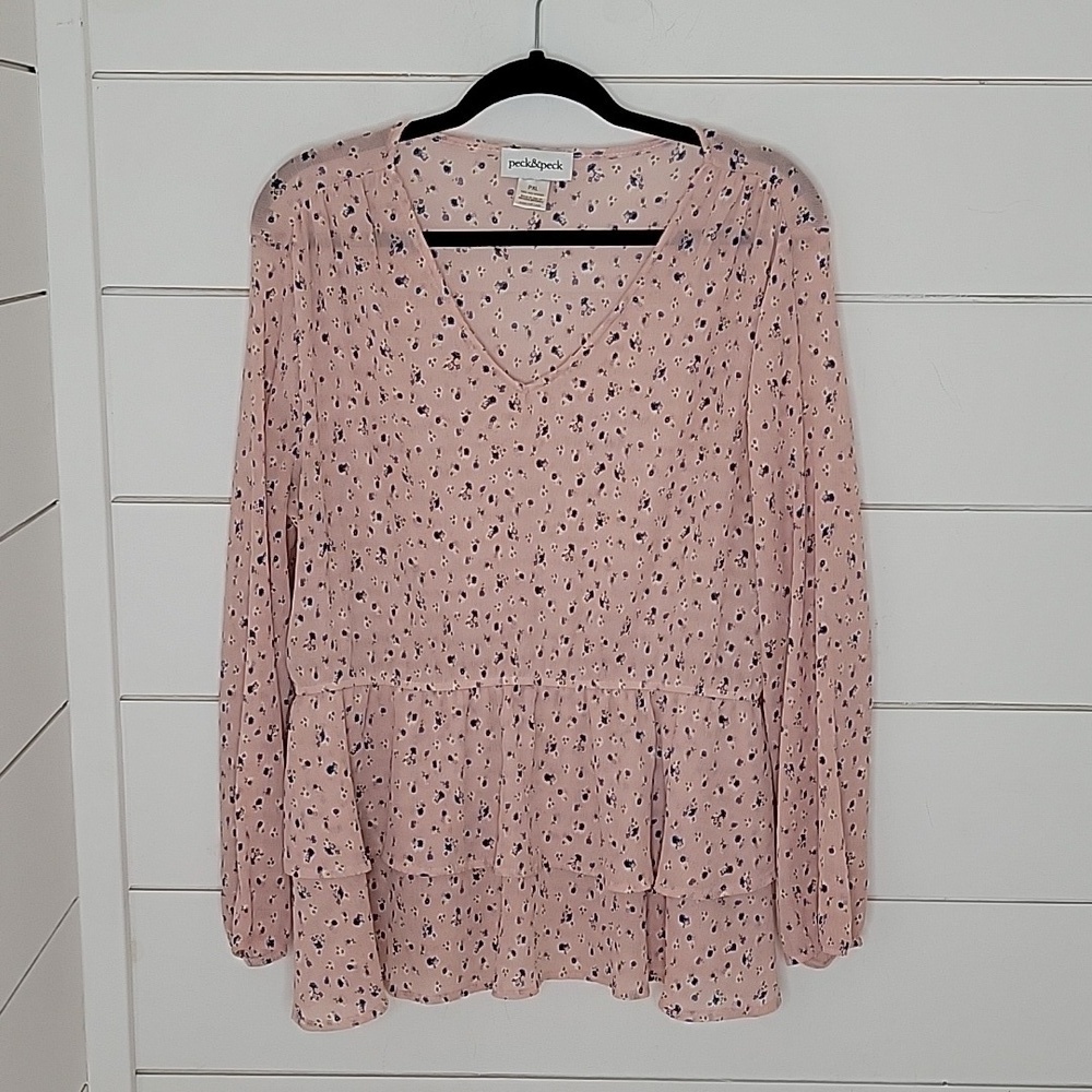 PECK & PECK XL petite pink tiered peplum blouse